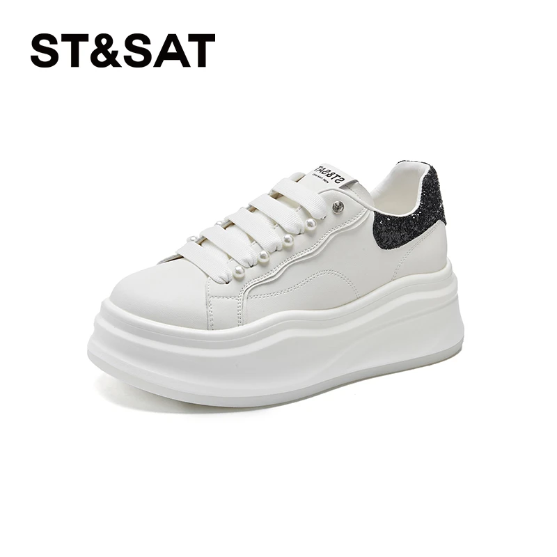 St&Sat/星期六小白鞋女款秋新款小个子增高厚底松糕时尚休闲板鞋