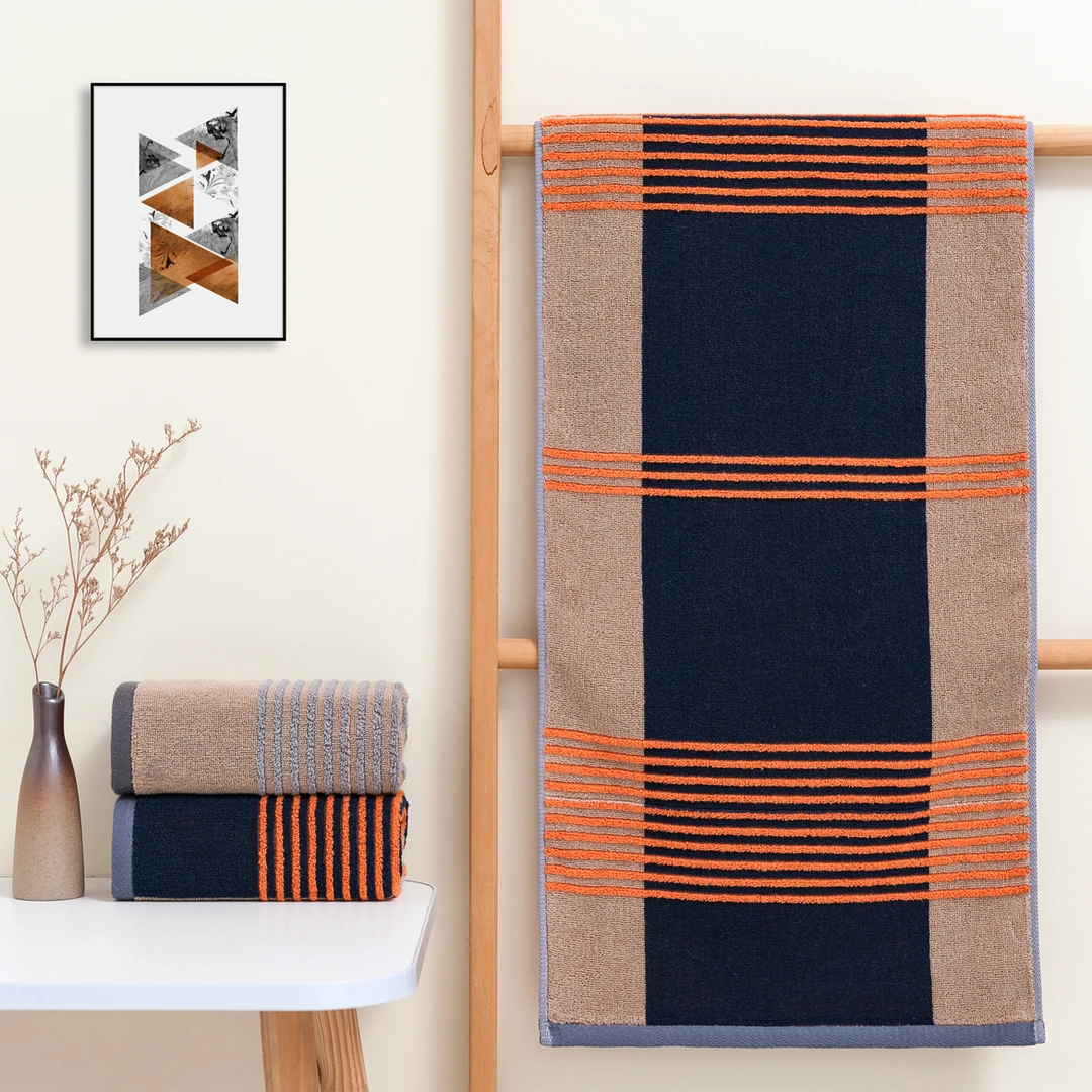 全棉浴巾深色简约大气成人柔软吸水家用洗澡毛圈条纹70*140cm