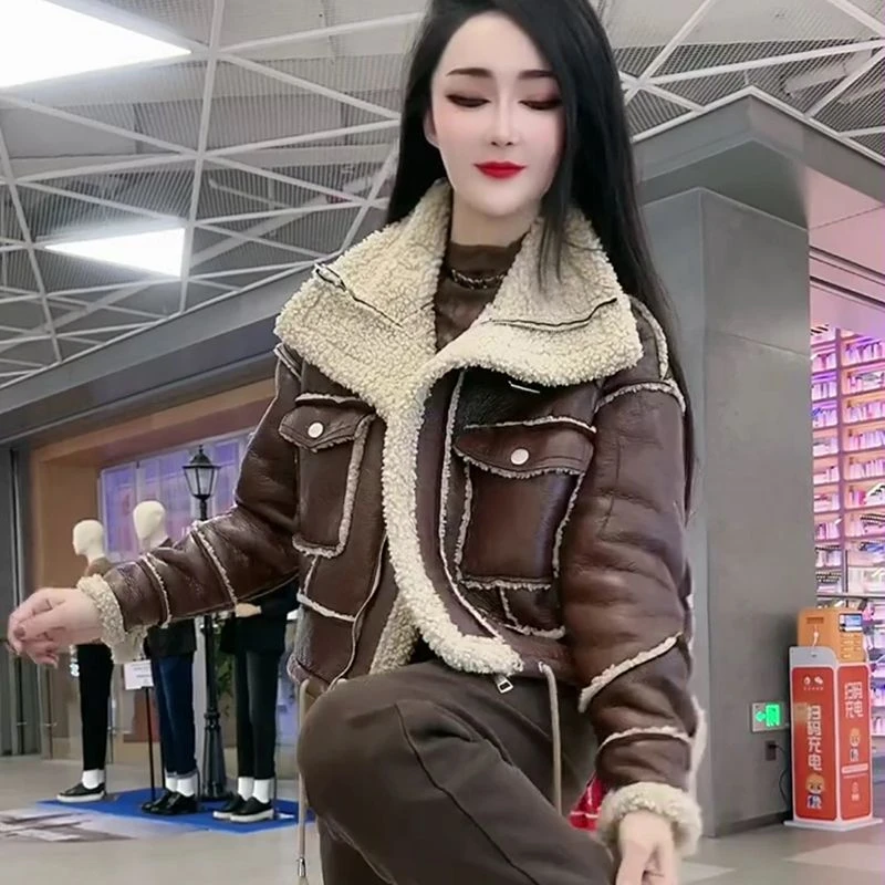 网红冬季加绒韩版潮流气质百搭时尚拼接短外套女士休闲上衣加厚