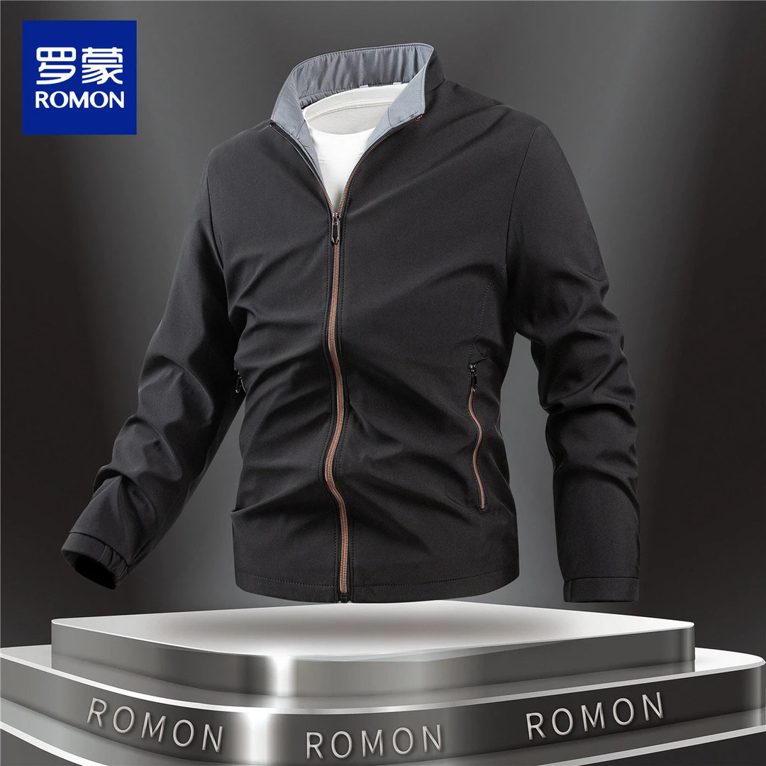 罗蒙男式商务休闲舒适简约男士夹克时尚立领外套拉链夹克外套