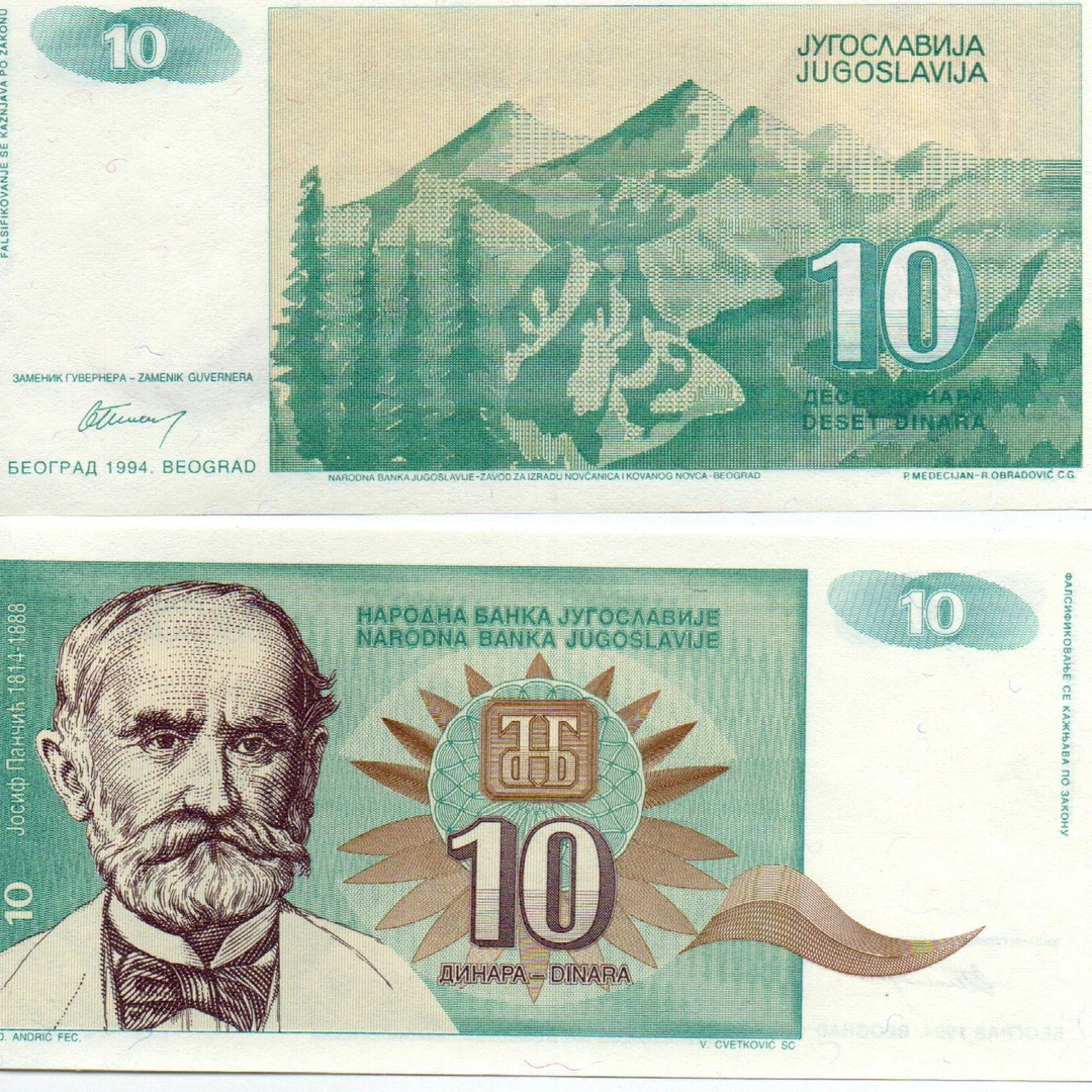 南斯拉夫10第纳尔纸币 版本随机 人物 欧洲外国钱币全新
