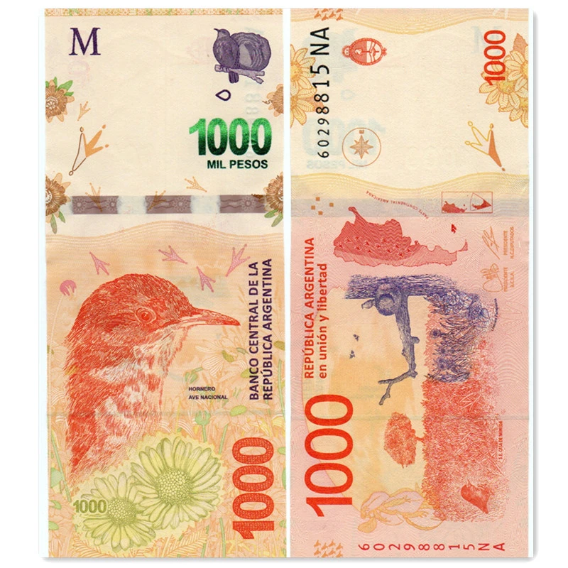 美洲阿根廷1000比索纸币 2017年版棕灶鸟 外国钱币 全新UNC