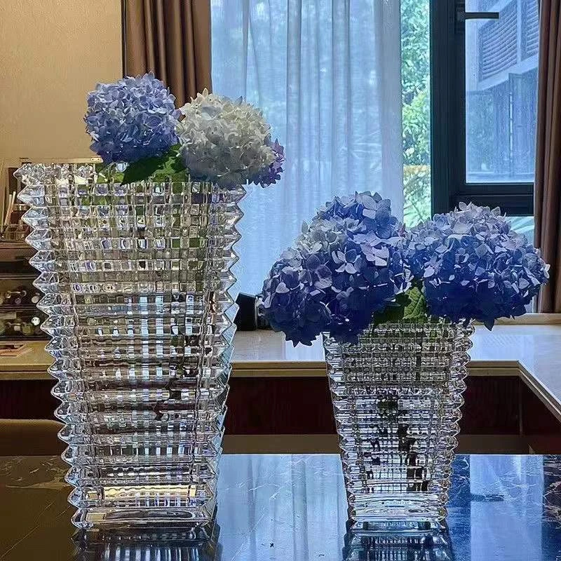 水晶花瓶高透明客厅简约现代轻奢摆件玻璃干花瓶轻奢家居插花瓶