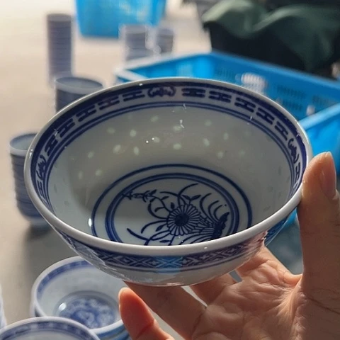 碗青花玲珑五寸兰花饭碗