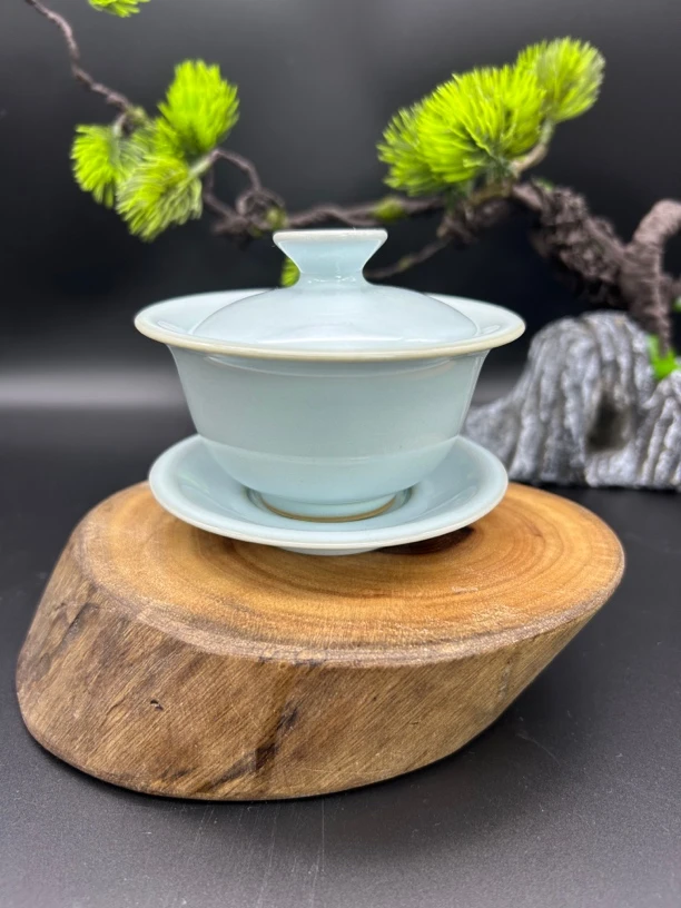 缘润·原矿汝瓷全手工月白元宝盖碗100ml