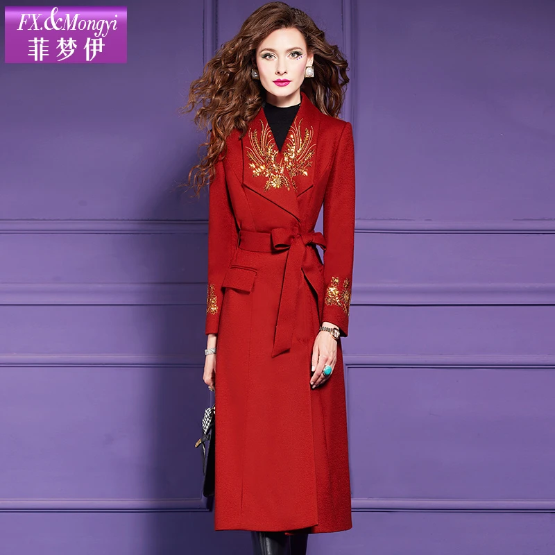 菲梦伊绵羊毛钉珠秋冬新款时尚气质毛呢外套60705