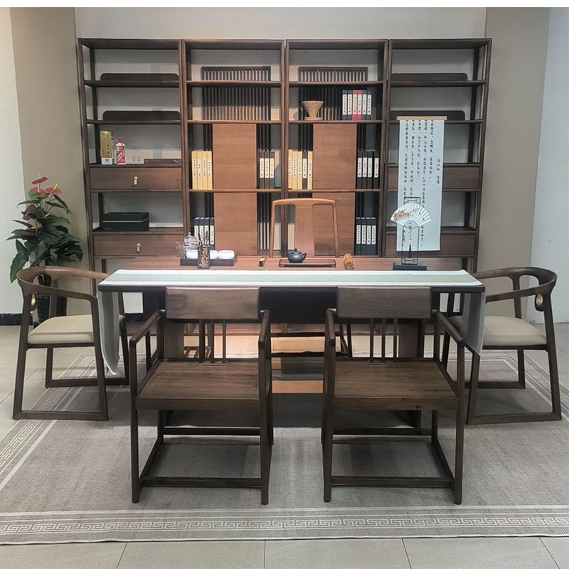 胡桃木新中式茶桌椅组合禅意简约茶台实木茶桌家用书房办公室茶几