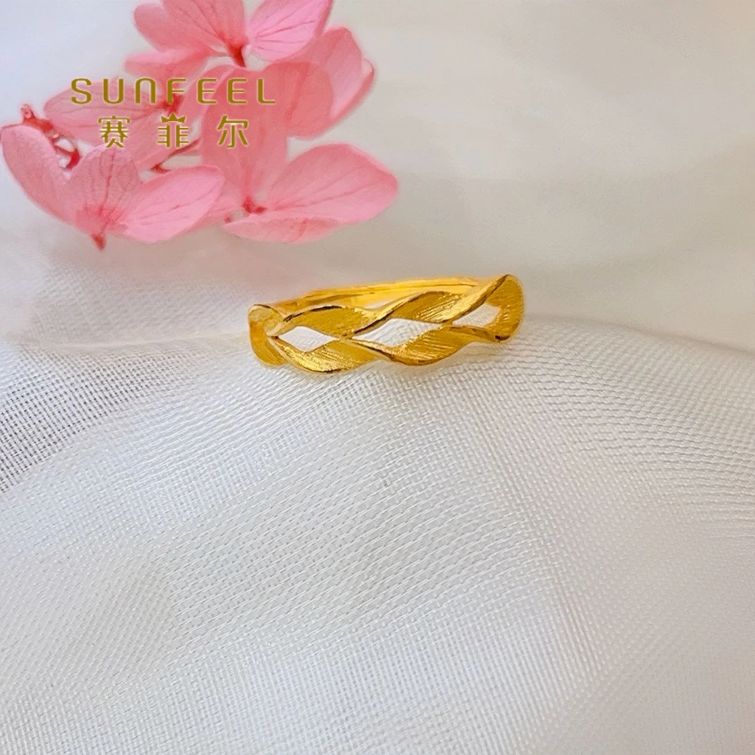 SUNFEEL/赛菲尔黄金万足®足金穗穗平安素圈黄金戒指活口指环1986