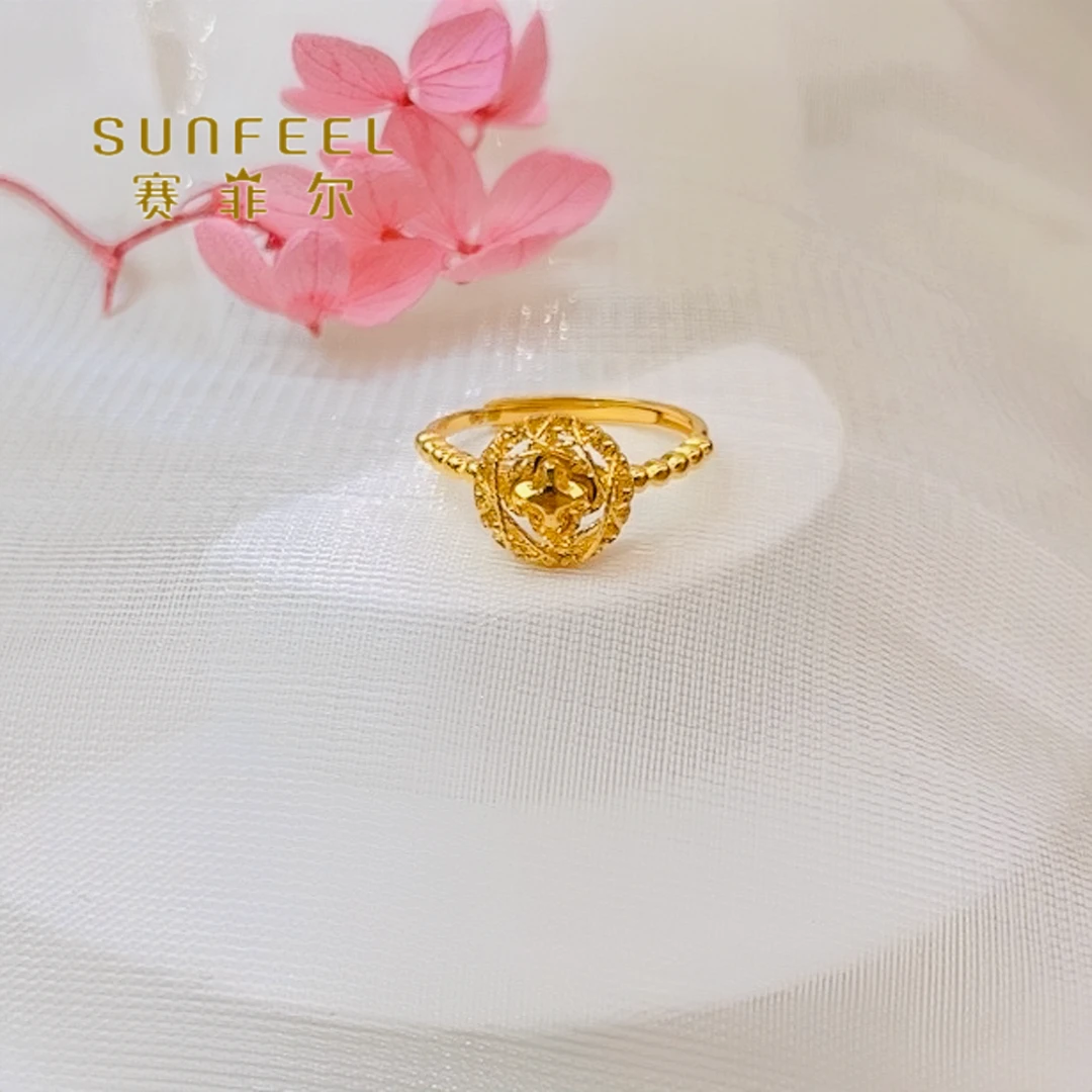 SUNFEEL/赛菲尔黄金足金镂空绕线花丝鸽子蛋黄金戒指5G精工5455
