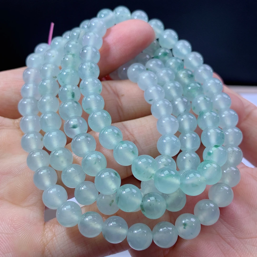 嘉运翡翠4.7-2缅甸天然翡翠Ａ货冰种冰晴项链卡7mm108颗