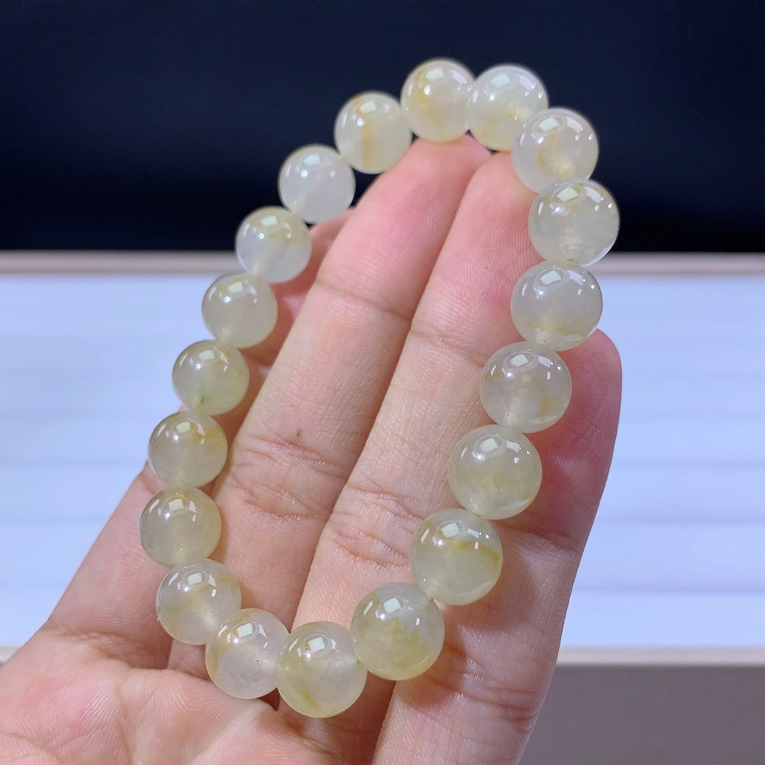 嘉运翡翠4.4-11缅甸天然翡翠A货冰种冰飘黄翡手串卡10mm19颗