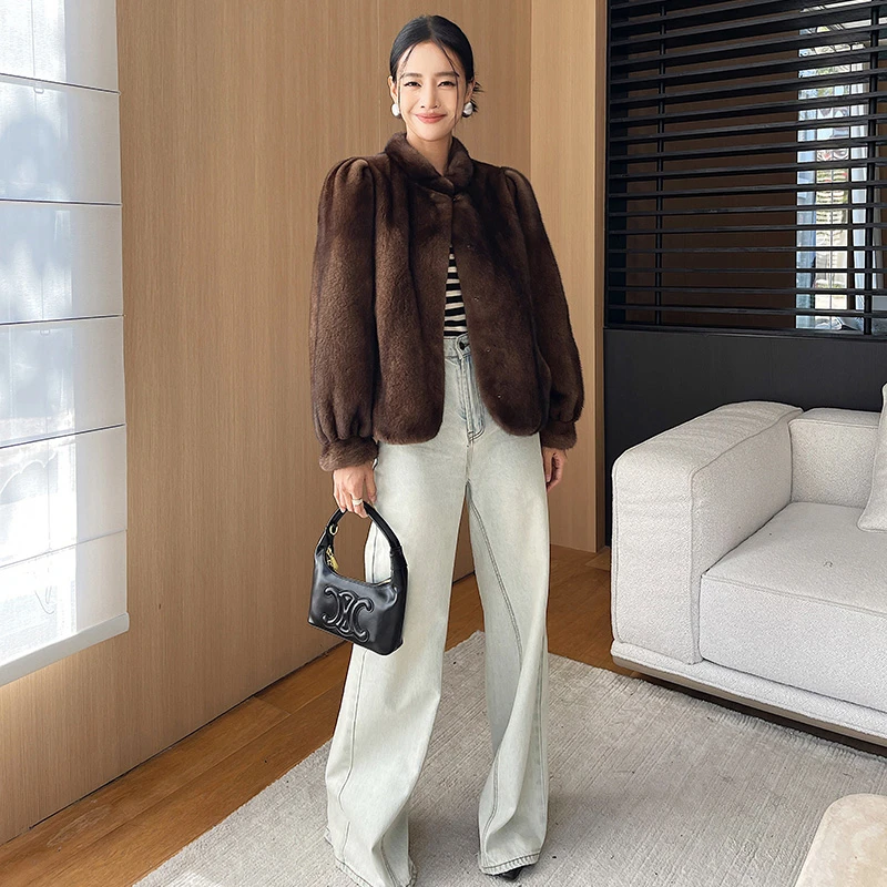 复古小个子海宁冬季貂皮大衣女新款2023进口水貂皮草整貂短款外套