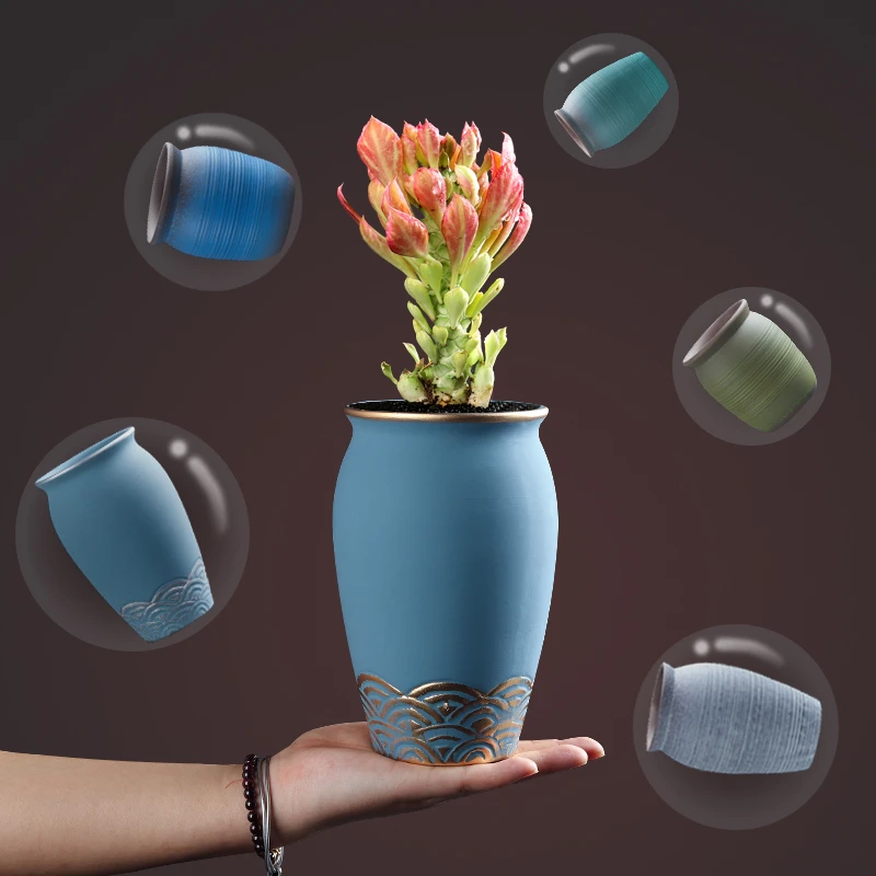 多肉植物高款盆创意大号陶瓷红陶粗陶透气陶罐创意法师小花盆简约