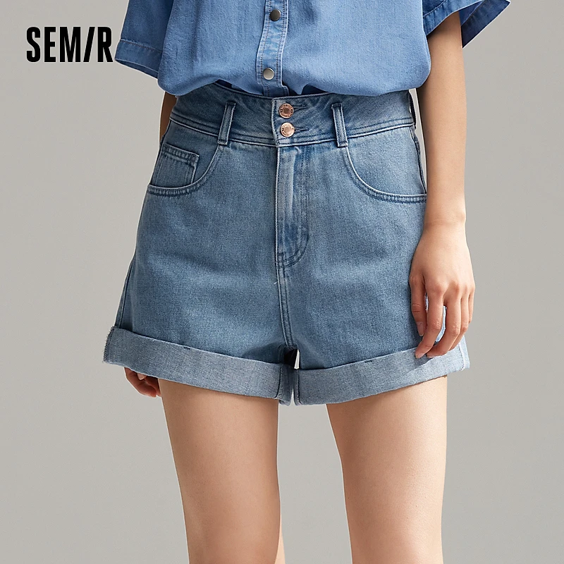 森马牛仔裤女高腰裤子显腿长2024夏季新款遮肉显瘦卷边A字裤百搭