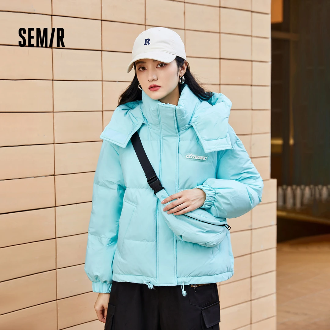 森马女羽绒服三防宽松面包服短款时尚保暖热力感舒适冬季连帽外套