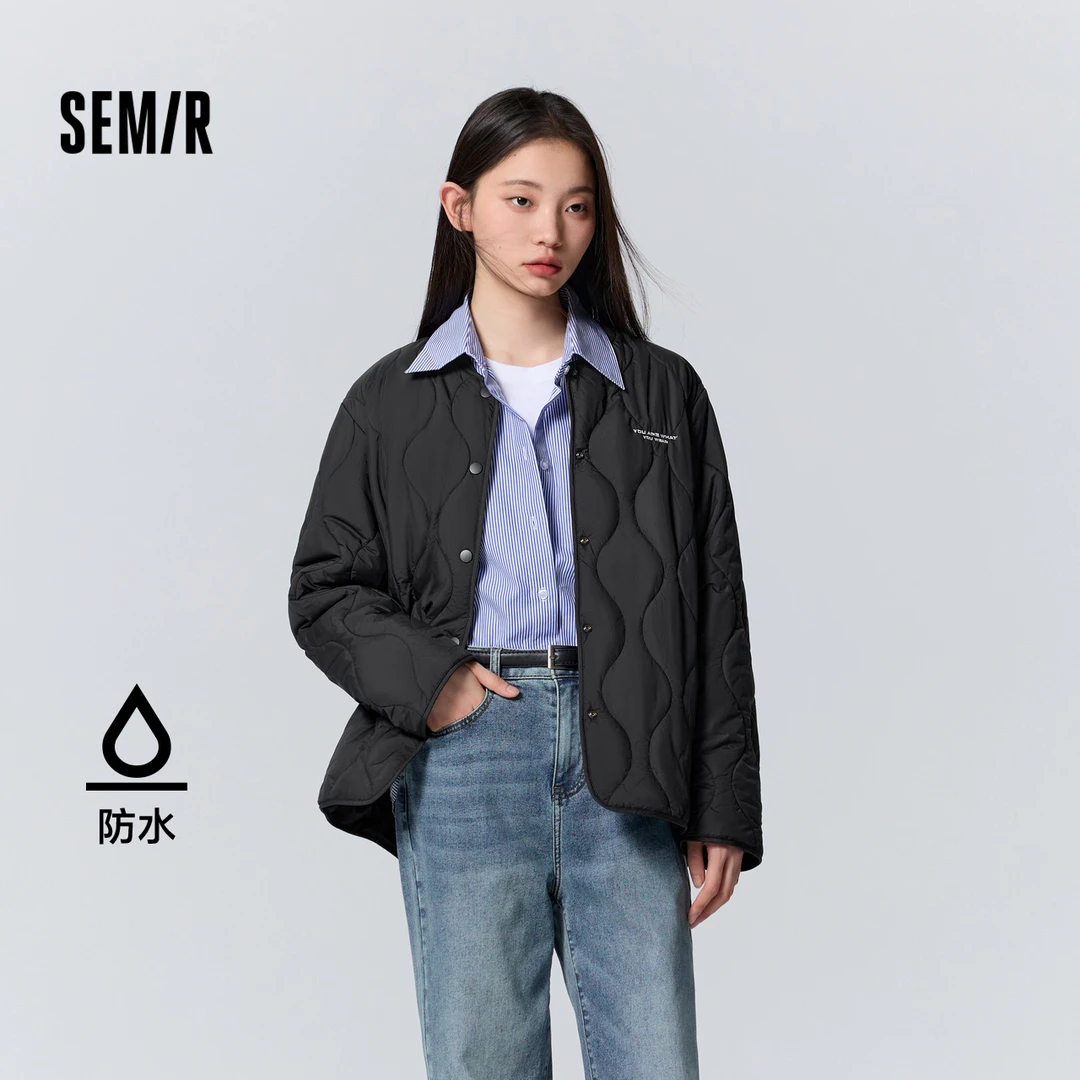 【防水】商场同款森马棉服女中长款宽松冬装新款棒球领薄棉衣