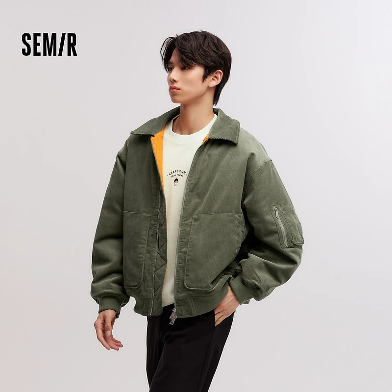 森马棉服男灯芯绒肌理感冬季新款飞行员外套厚款夹克oversize棉衣