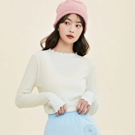 森马T恤女士秋冬上衣时尚木耳边打底柔软舒适内搭家居服长袖百搭