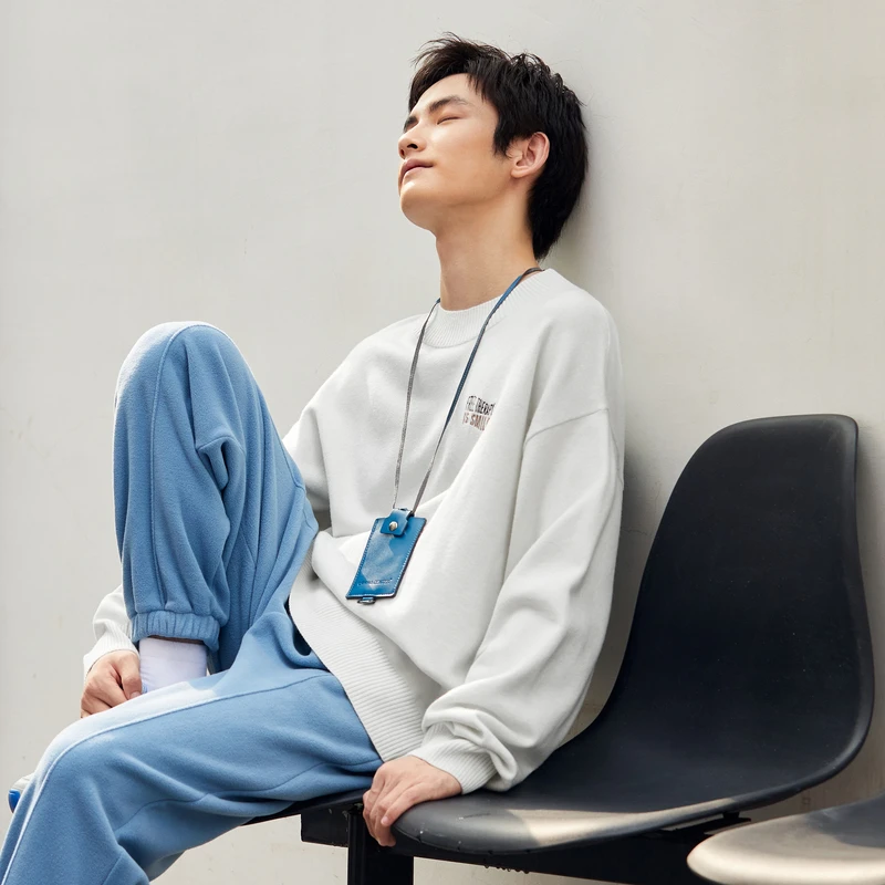 森马针织衫男半高领毛衫发热纱保暖打底衫秋冬字母刺绣打底衫圆领