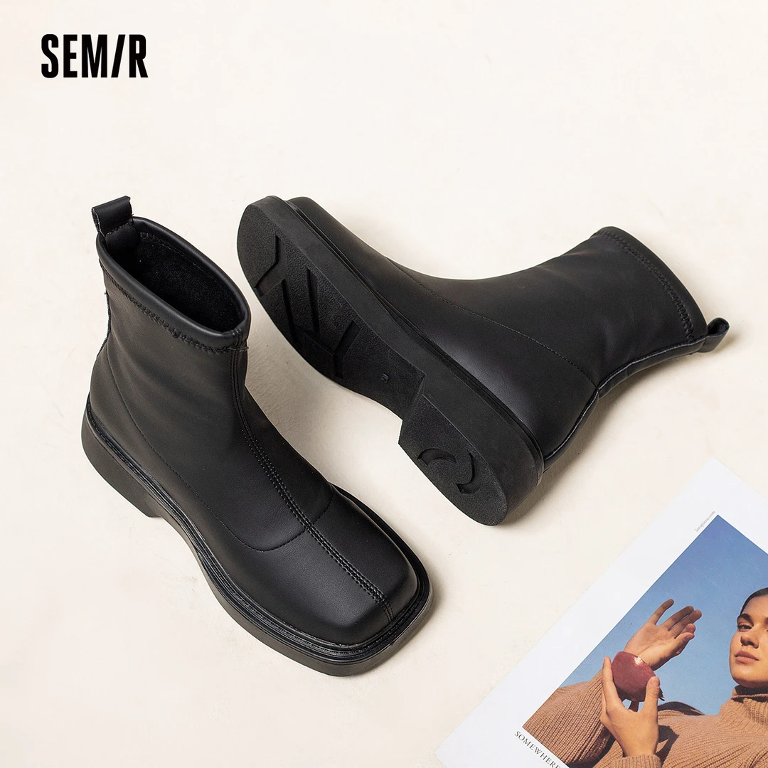 SEMIR短靴子女新款秋冬潮流时尚显脚小法式女鞋时装长靴单靴子女