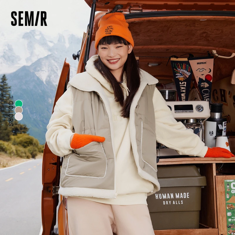 森马女马甲仿羊羔毛双面穿复古oversize立领潮酷外套保暖户外秋冬