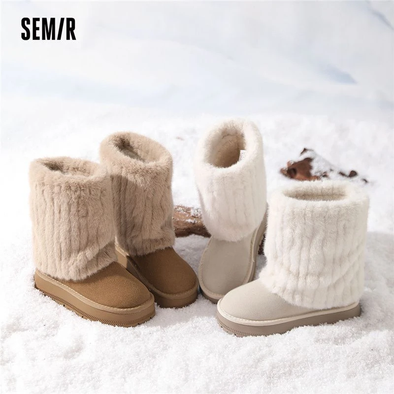 SEMIR新款秋冬新款雪地靴女鞋毛毛靴厚底保暖加绒加厚中筒棉鞋