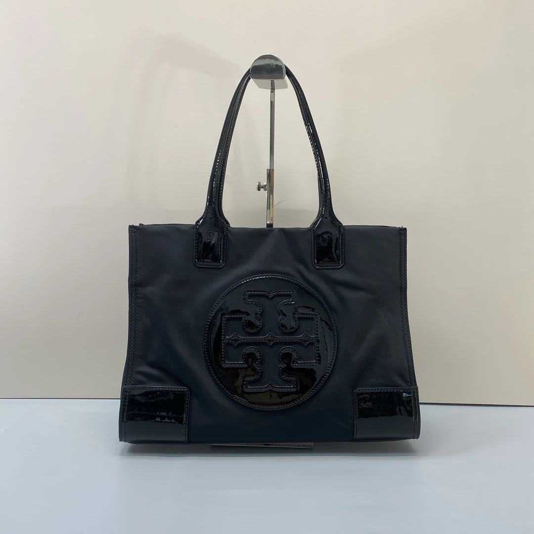 95新 TORY BURCH/汤丽柏琦 ella黑色尼龙小号托特包 34*24*14cm