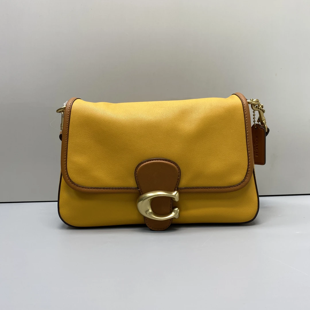 95新 COACH/蔻驰 soft tabby黄拼棕色单肩包 26*18*9cmD110219