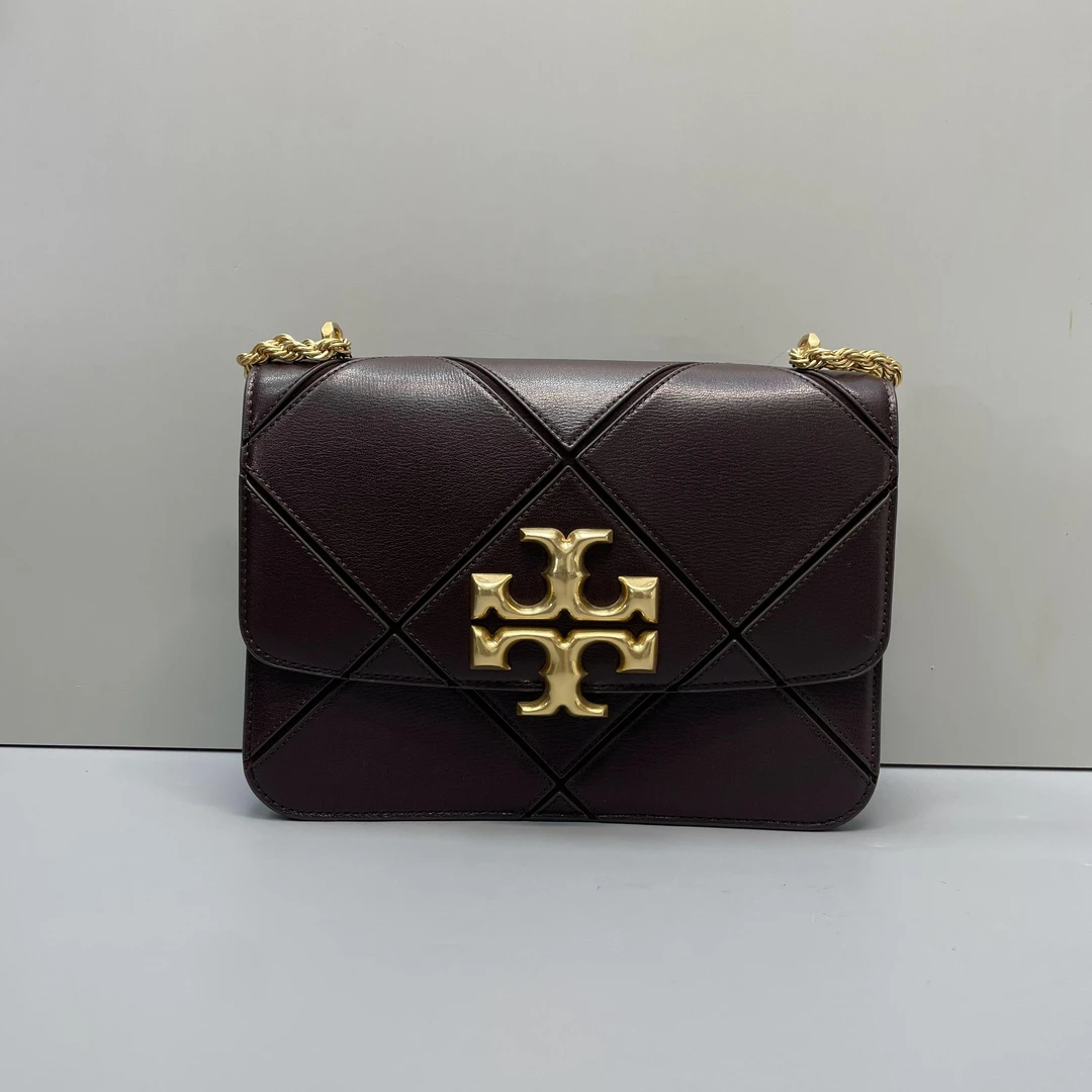 95新 TORY BURCH/汤丽柏琦  ELEANOR 褐色大号时尚女包25x16x7cm