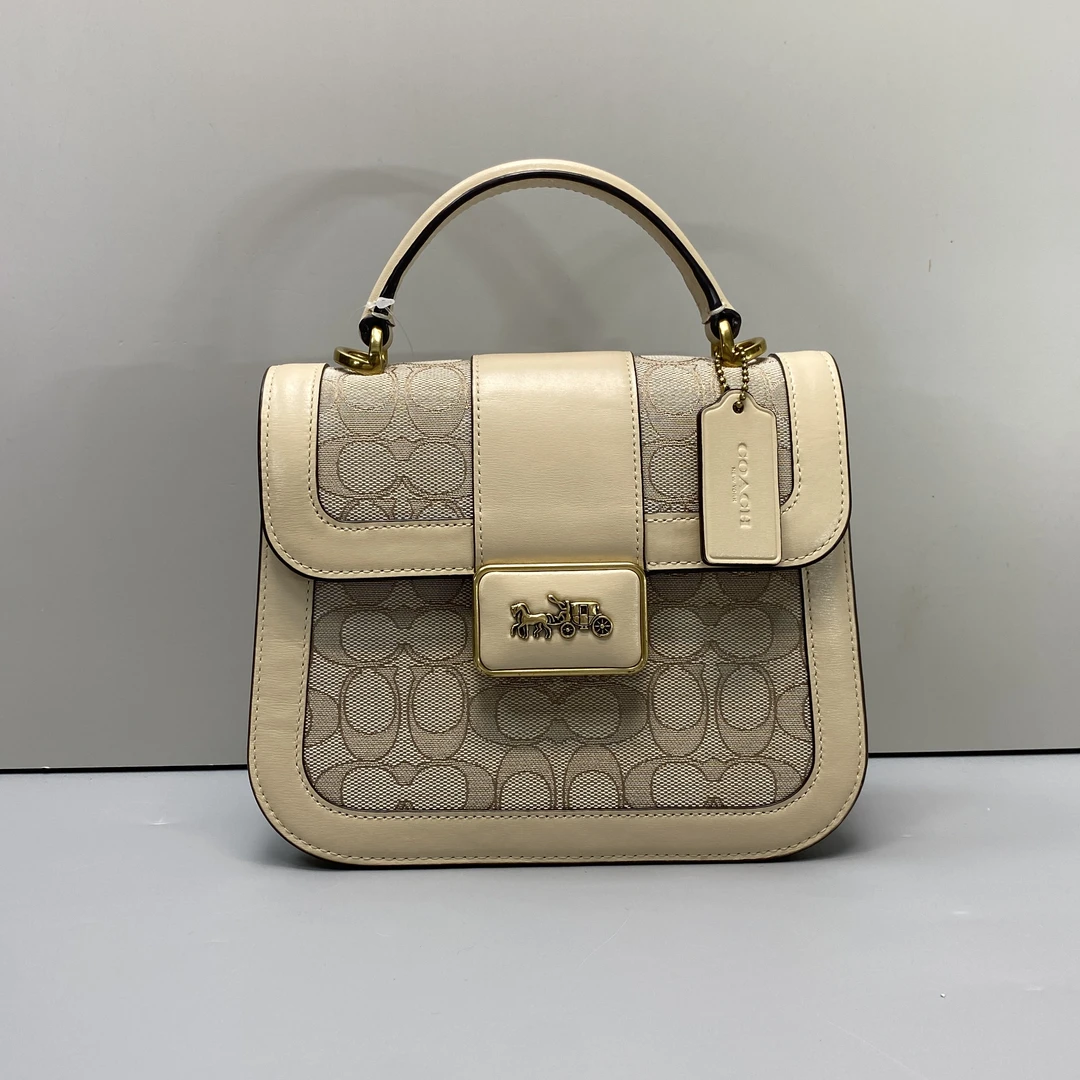 95新 COACH/蔻驰 alie21米白色手提斜挎包21*17*8cm D091814