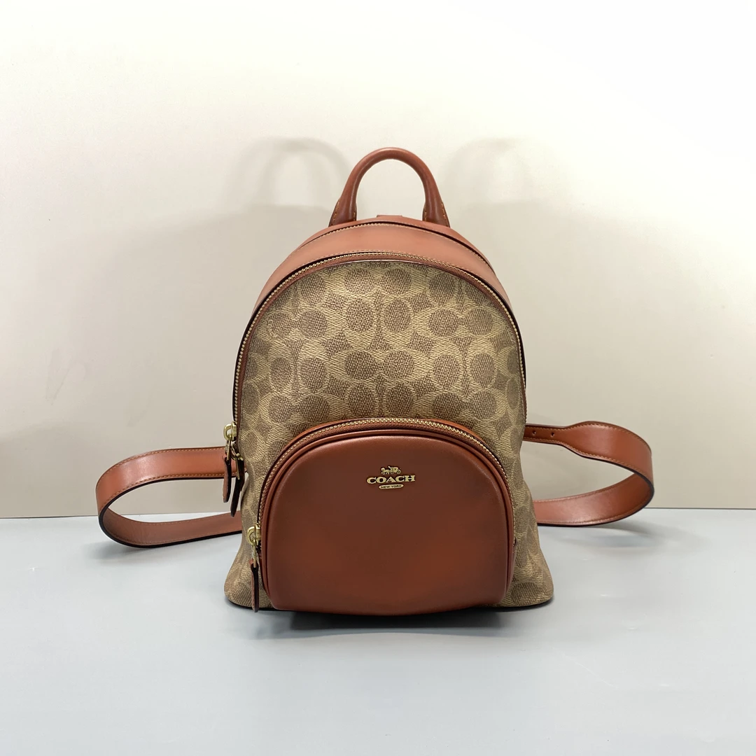 95新 COACH/蔻驰 红棕老花双肩包 22*24*9cmD081301