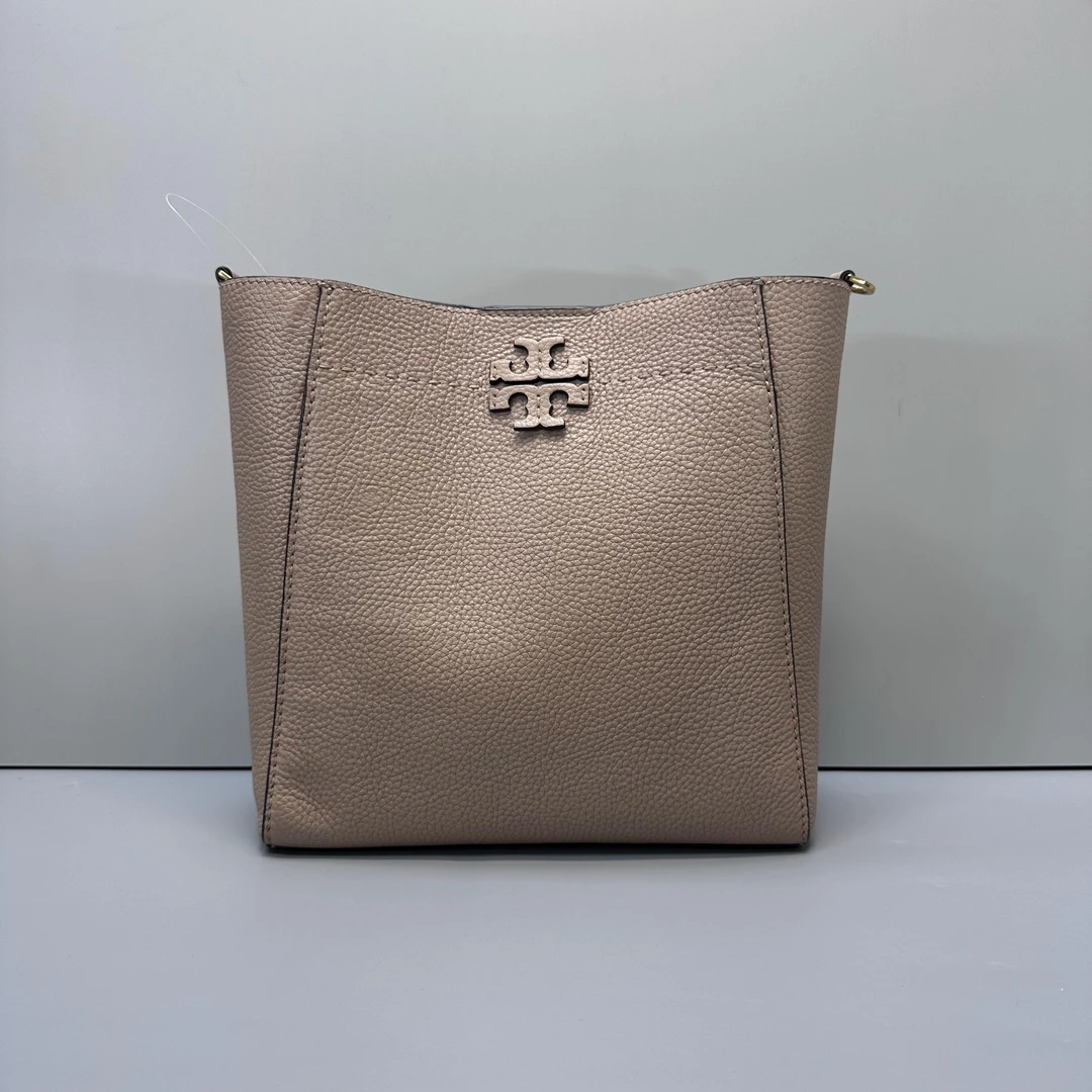 95新 TORY BURCH/汤丽柏琦 奶茶色大号变形水桶包25*20*10D101340