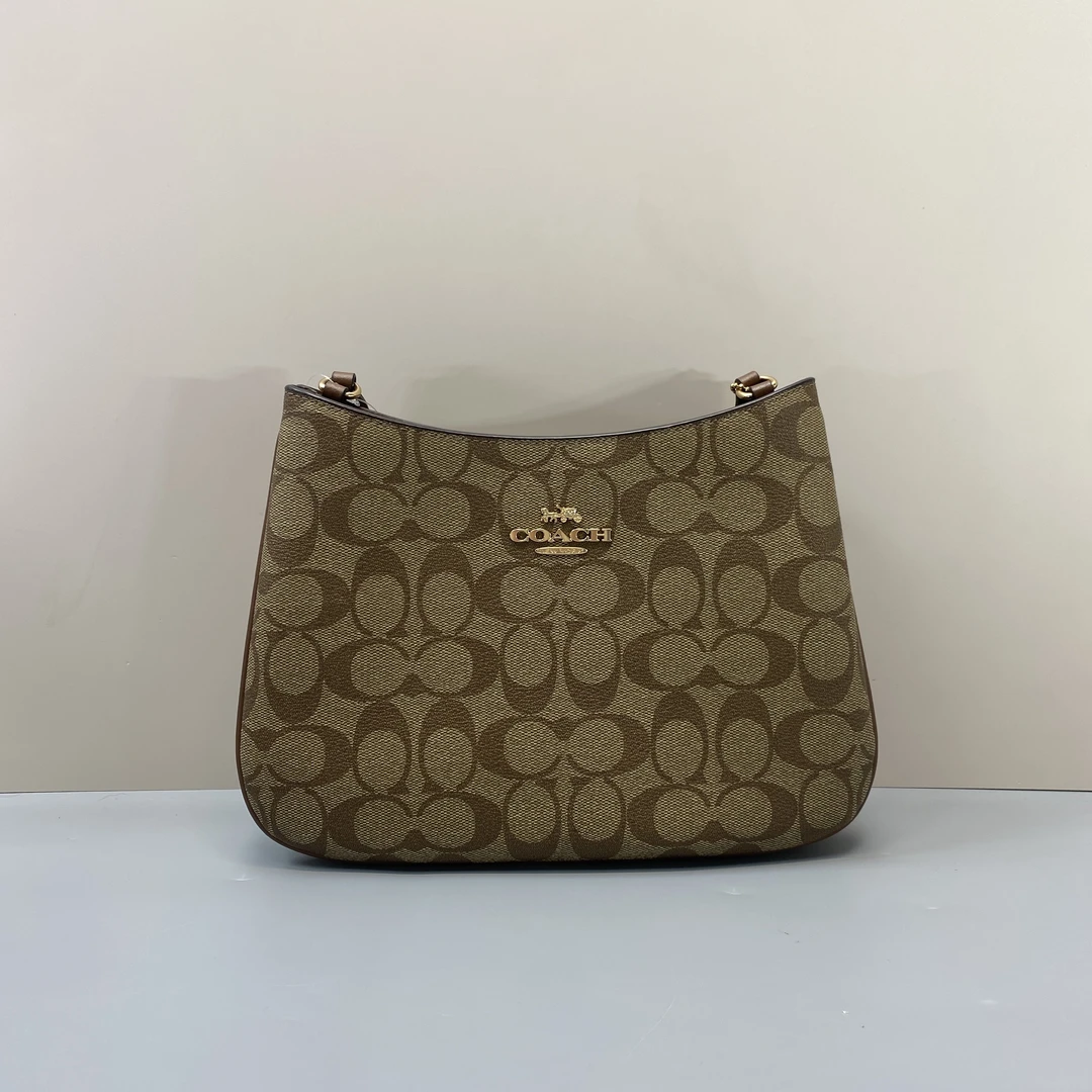 95新 COACH/蔻驰 棕色老花腋下包 27*18*3cmD082402