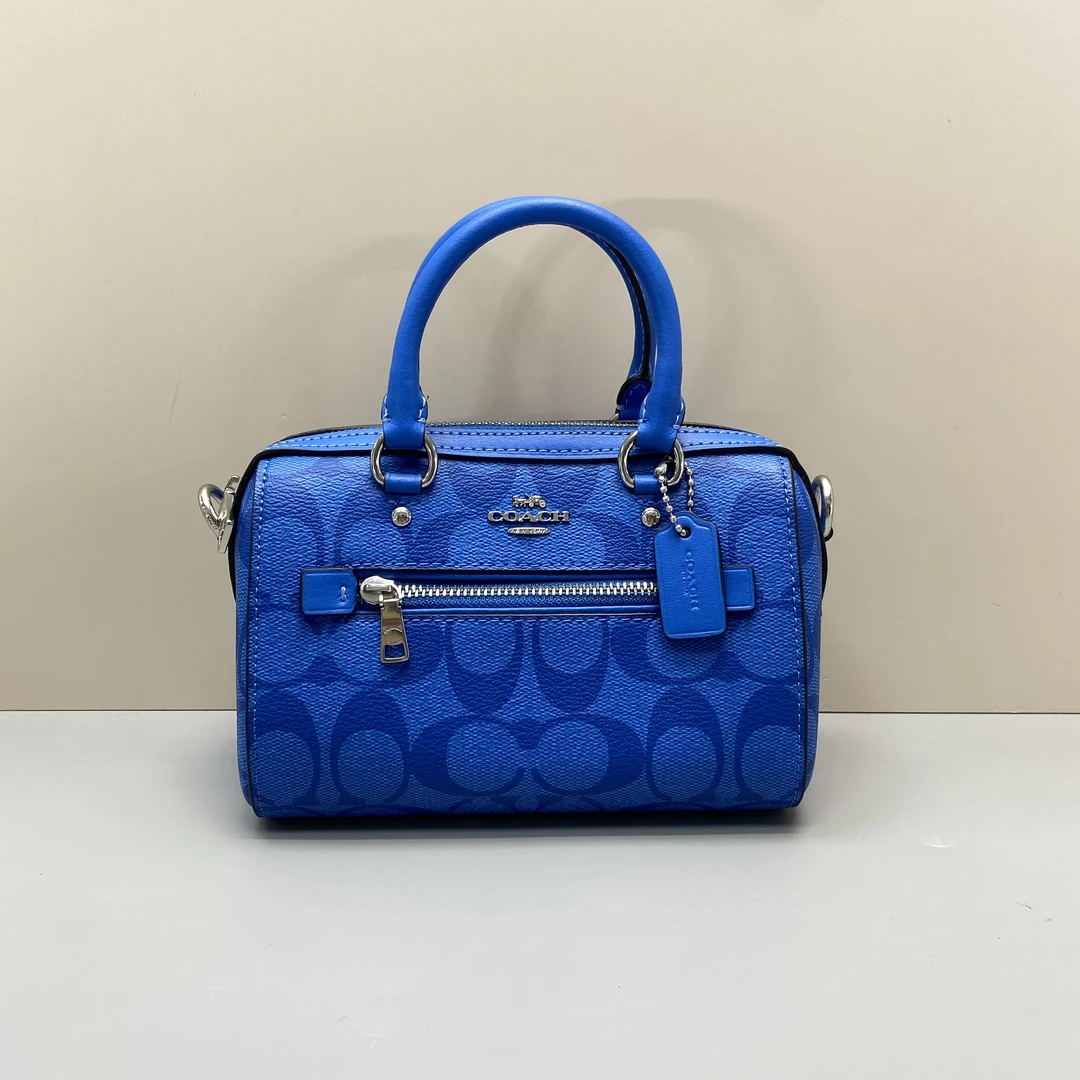99新 COACH/蔻驰 蓝色老花迷你波士顿 17*12*9cmD060730