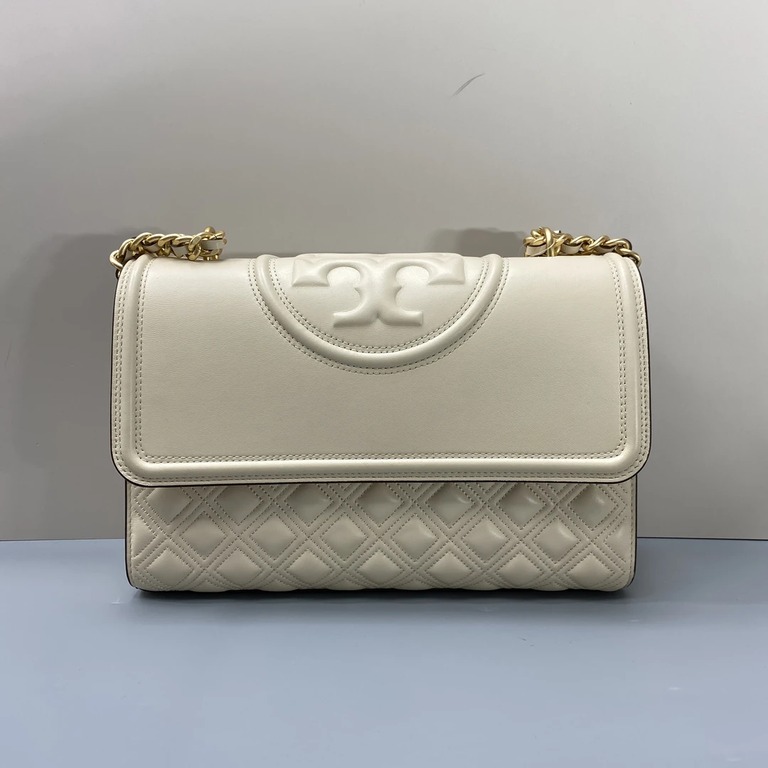 99新 TORY BURCH/汤丽柏琦 fleming白色中号链条包 27*18*8