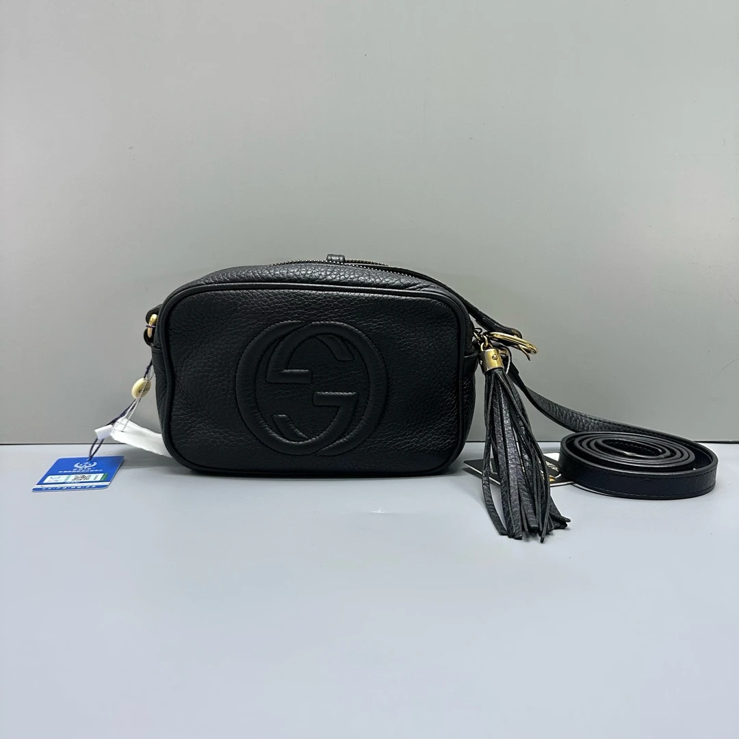95新 GUCCI/古驰 SOHO黑色迷你相机包18*11*5.5cmD060411