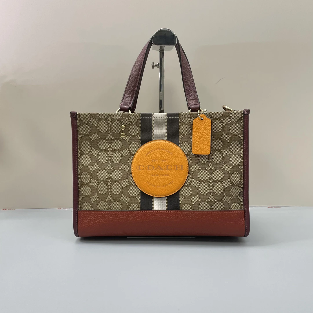 95新 COACH/蔻驰 Dempsey30 老花帆布托特包30x22x15cmC121021