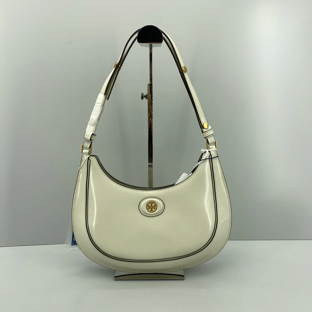 99新 TORY BURCH/汤丽柏琦  robinson白色月牙腋下包 26*12*4cm