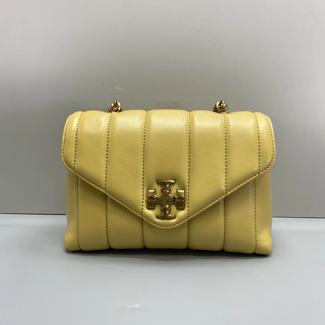 95新 TORY BURCH/汤丽柏琦 kira黄色小号斜挎手提包 23*18*11cm