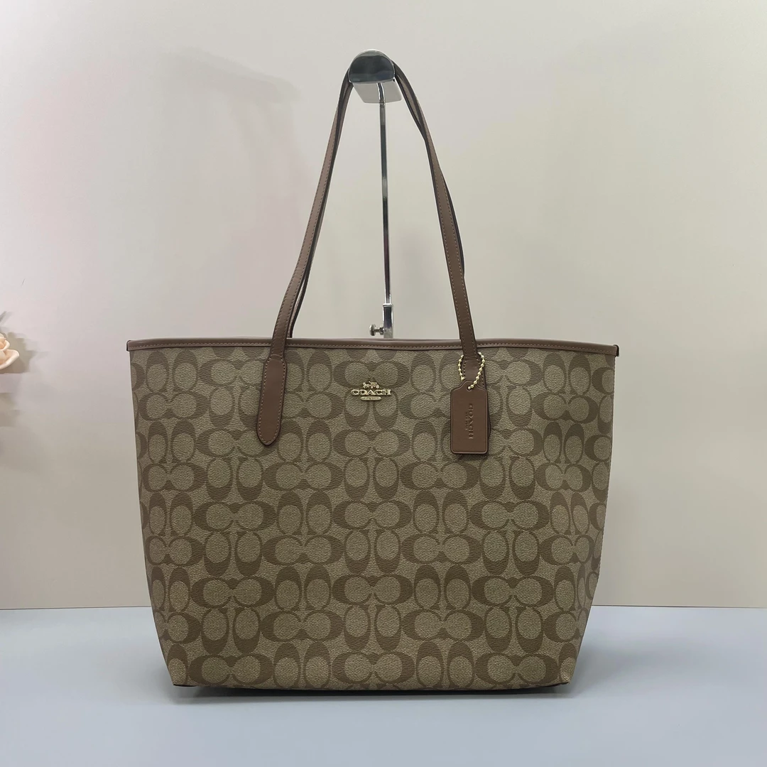 99新 COACH/蔻驰 City33 棕色老花托特包33x29x15cmC082737