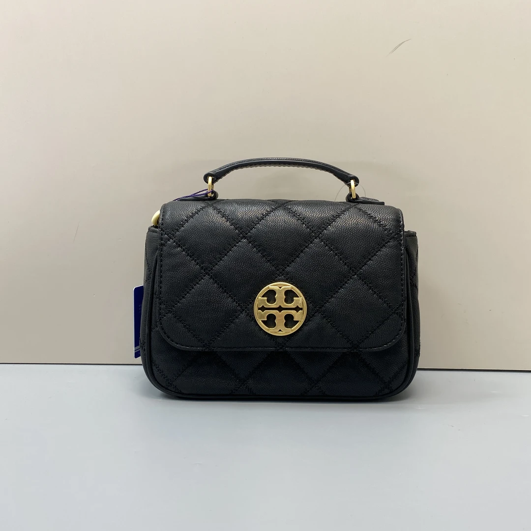 95新 TORY BURCH/汤丽柏琦 willa黑色小号方胖子斜挎包 21*15*6