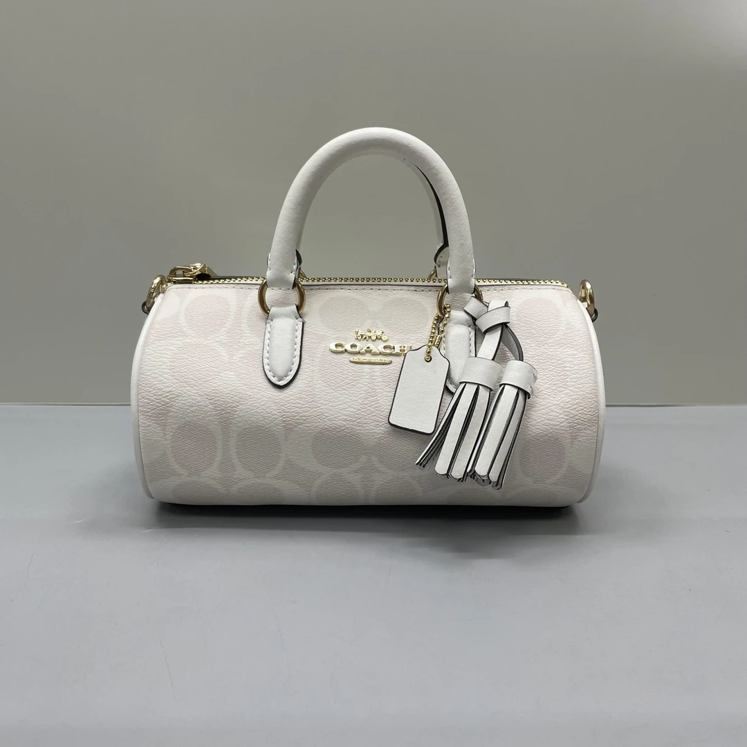 99新 COACH/蔻驰 冰川白芭比龙圆筒包20x10x10cmC121722