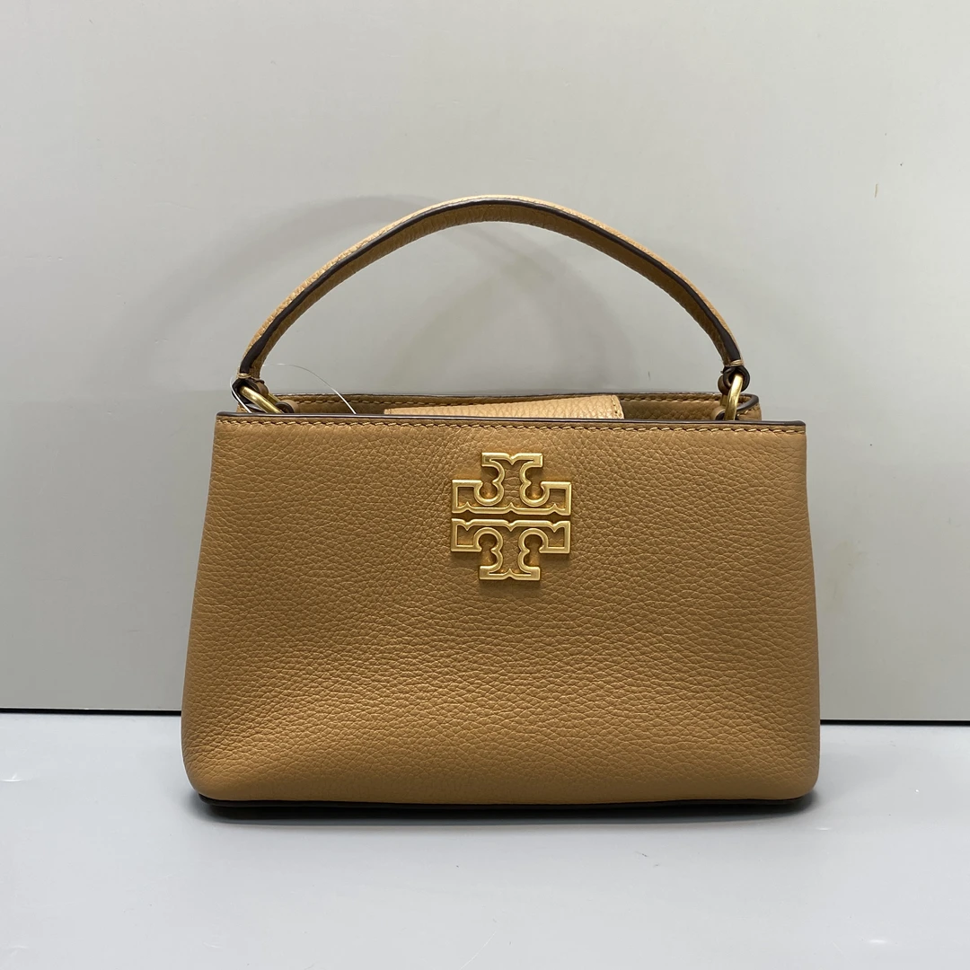 95新 TORY BURCH/汤丽柏琦 棕色荔枝纹牛皮手提包 21*12*7D091810