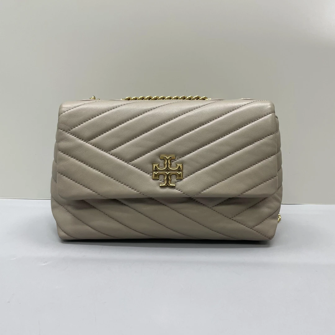 95新 Tory Burch/汤丽柏琦  Kira灰色时尚菱格链条女包22x15x8cm