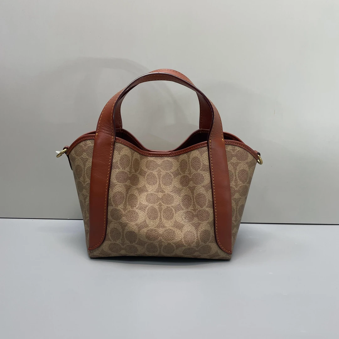 95新 COACH/蔻驰 红棕老花菜篮子手提斜挎包 23*19*12cmD0101902
