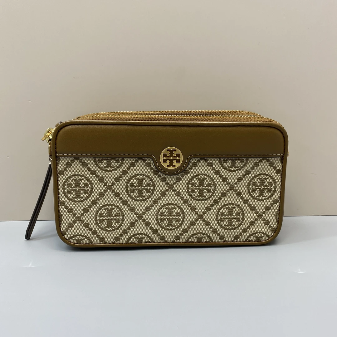 95新 Tory Burch/汤丽柏琦 棕色老花迷你斜挎包 18*10*6cmD062310