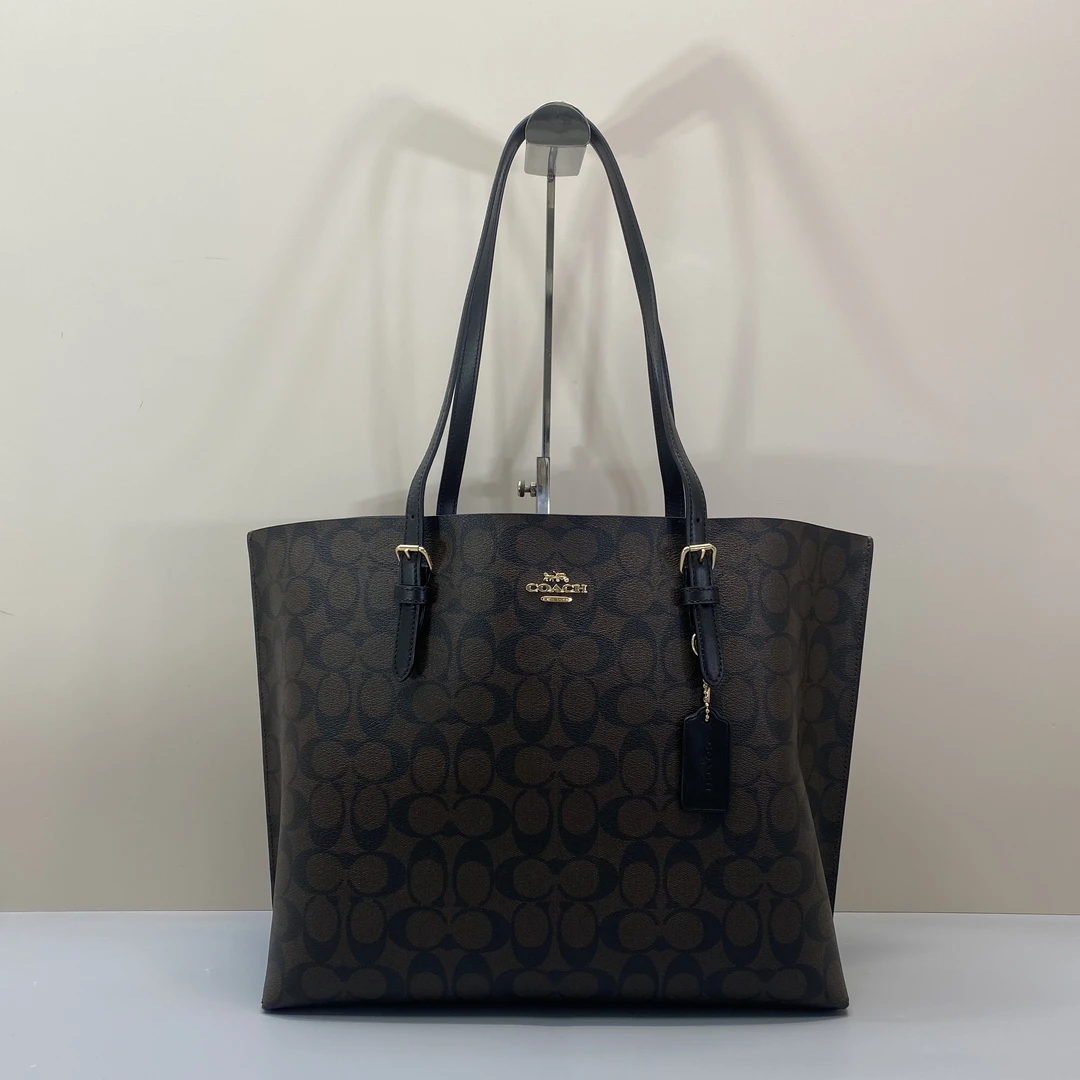 99新 COACH/蔻驰 mollie黑拼老花托特包 34*28*13cmD071801