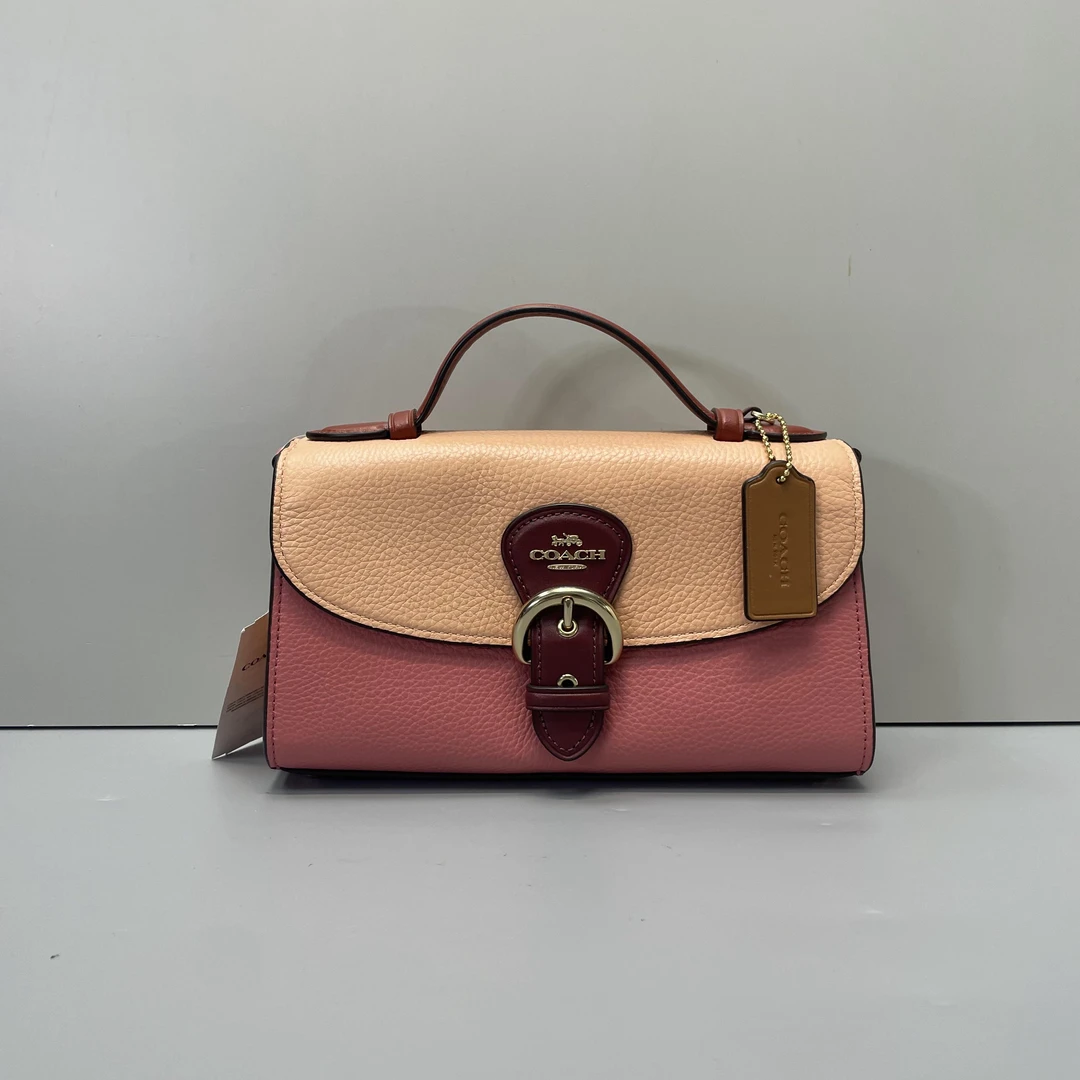 99新 COACH/蔻驰  Kleo 粉色拼接手提包23x13x7cmD110214