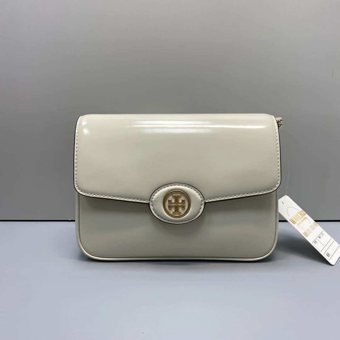 99新 TORY BURCH/汤丽柏琦  robinson米白色豆腐包 21*16*6cm