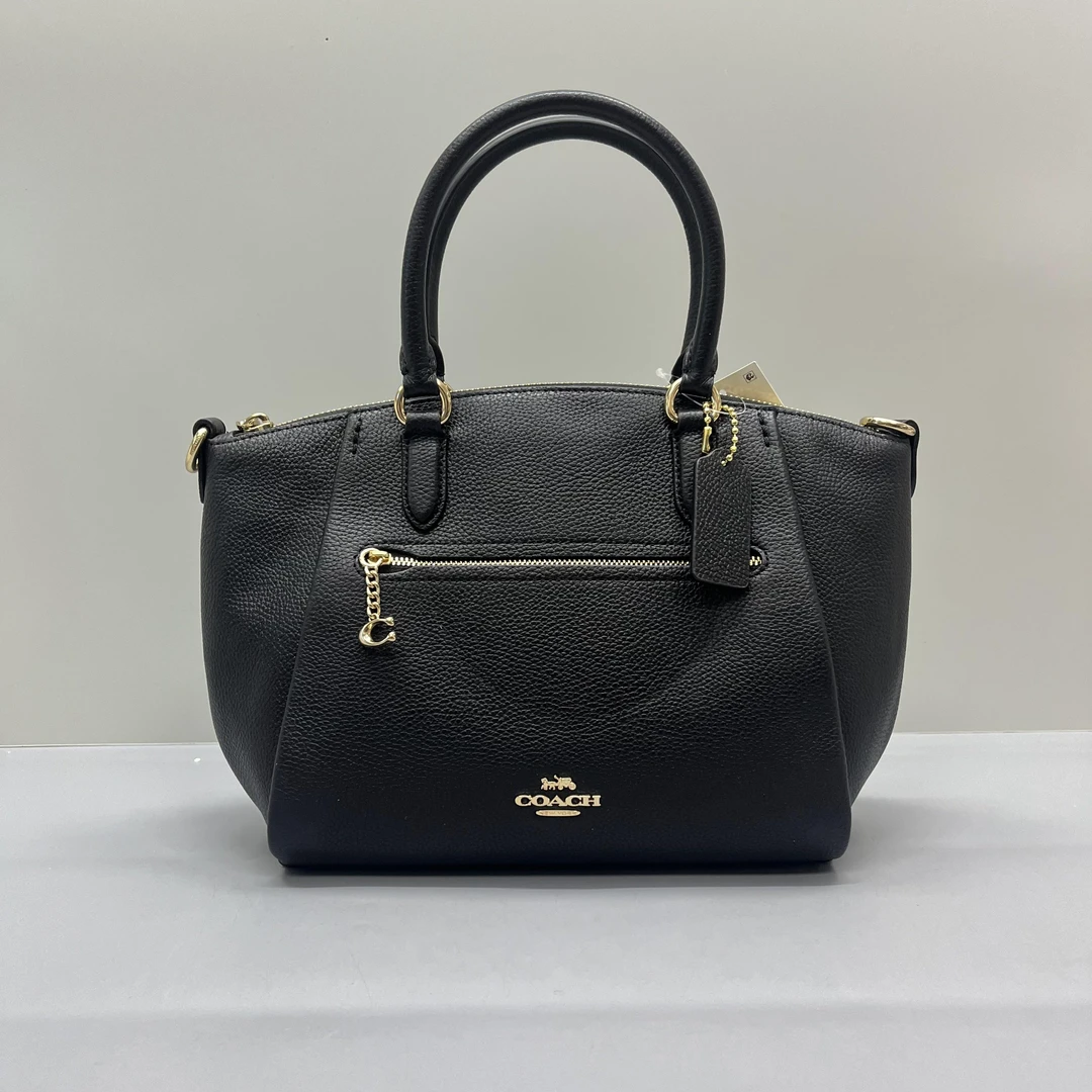 99新 COACH/蔻驰 Elise 黑色荔枝纹饺子包24x20x12cmD032707